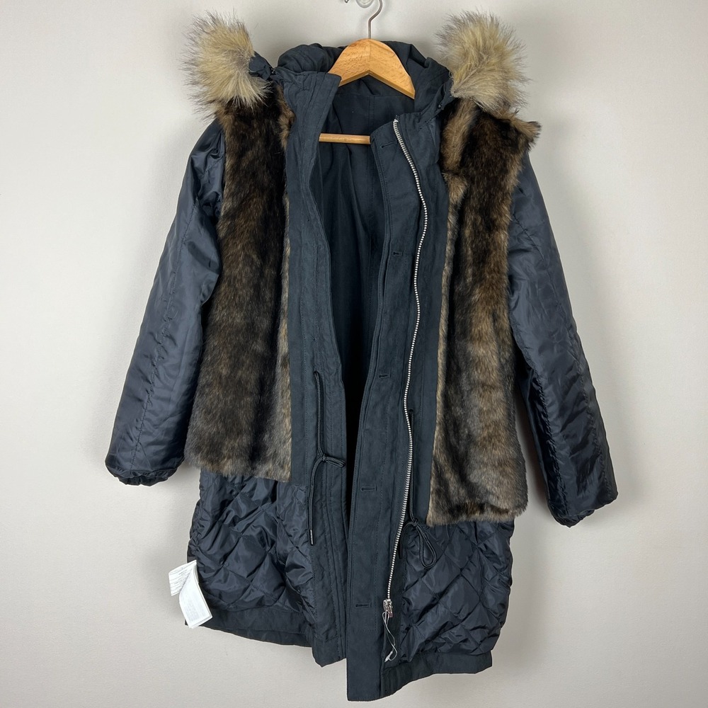 Abercrombie & Fitch Parka Jacket Womens Small Black Faux Fur Lined Hooded Winter - Picture 7 of 16